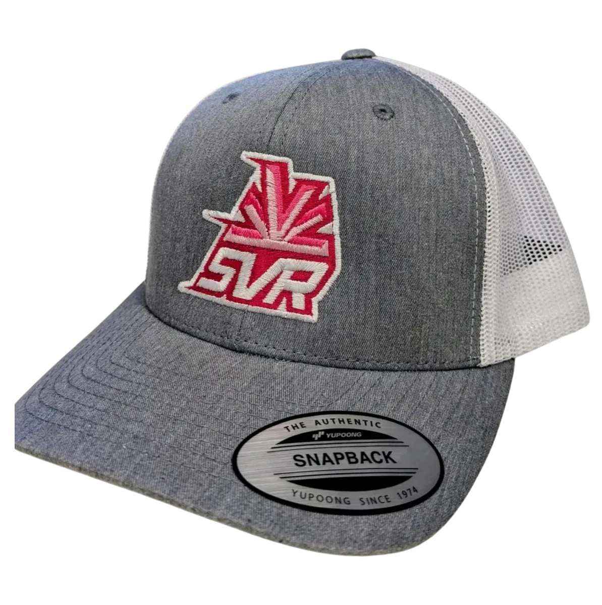 Yupoong Retro Trucker Snapback Cap - Grey/Pink